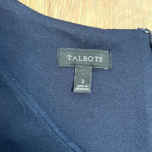 Talbots Dress Womens US 2 Blue V Neck Sheath Bell Sleeve Flounce Ponte Stretch - Picture 3 of 10